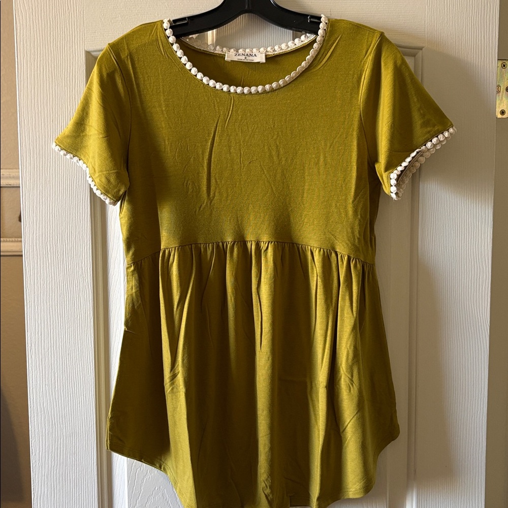 Zenana NWT Short Sleeve Mustard Green Top Various Sizes